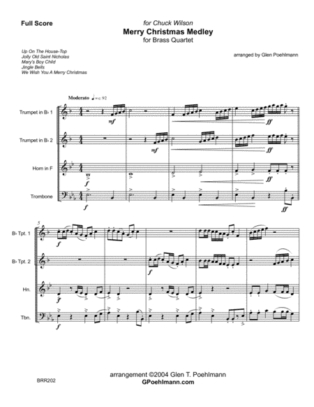 MERRY CHRISTMAS MEDLEY - BRASS QUARTET (unaccompanied) (arr. Glen Poehlmann)