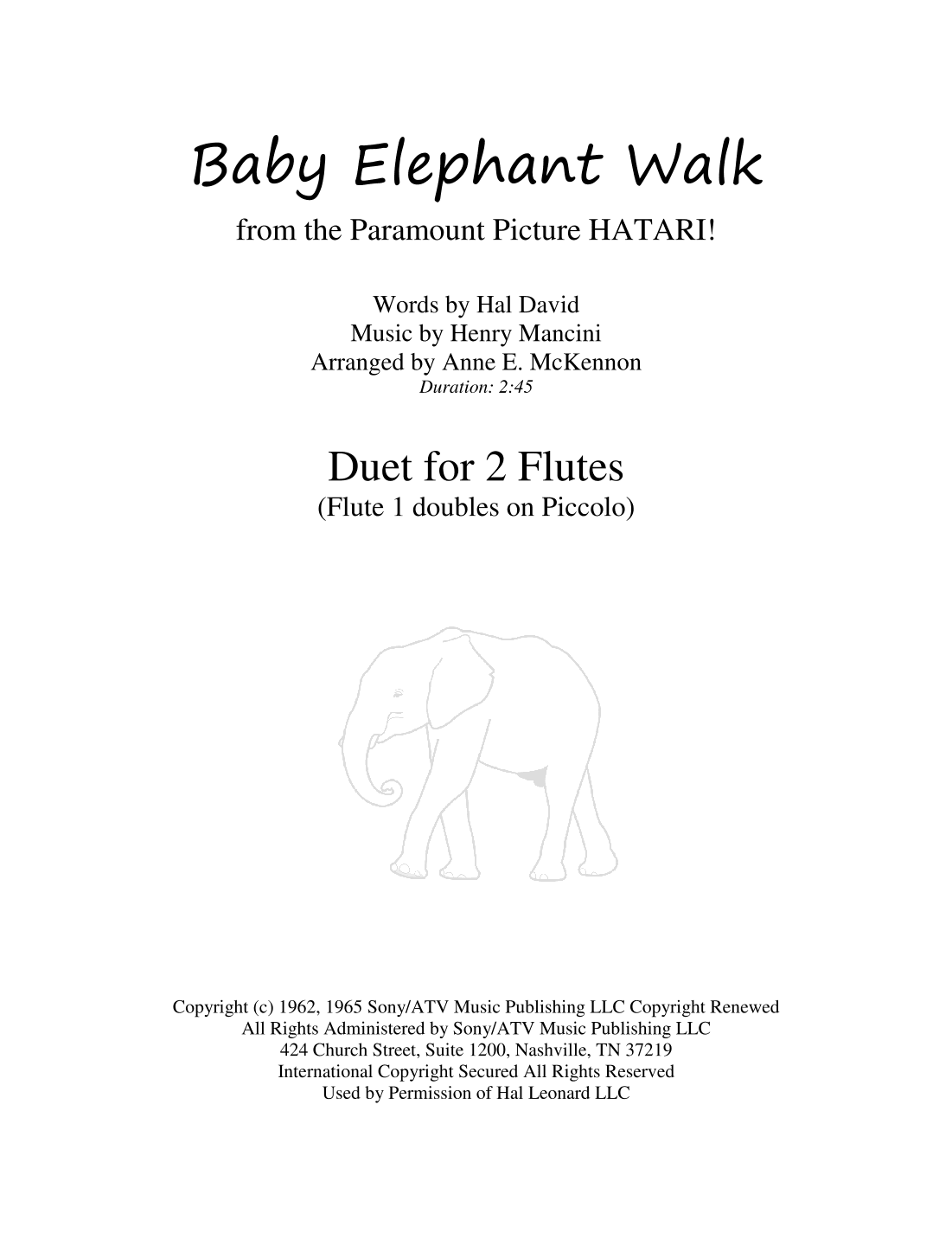 Baby Elephant Walk from the Paramount Picture HATARI! (arr. Anne E. McKennon)