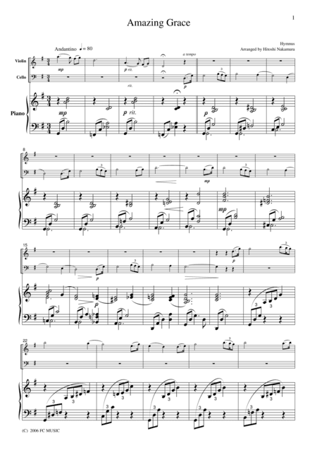 Hymnus  Amazing Grace, for piano trio, PH001 (arr. h)