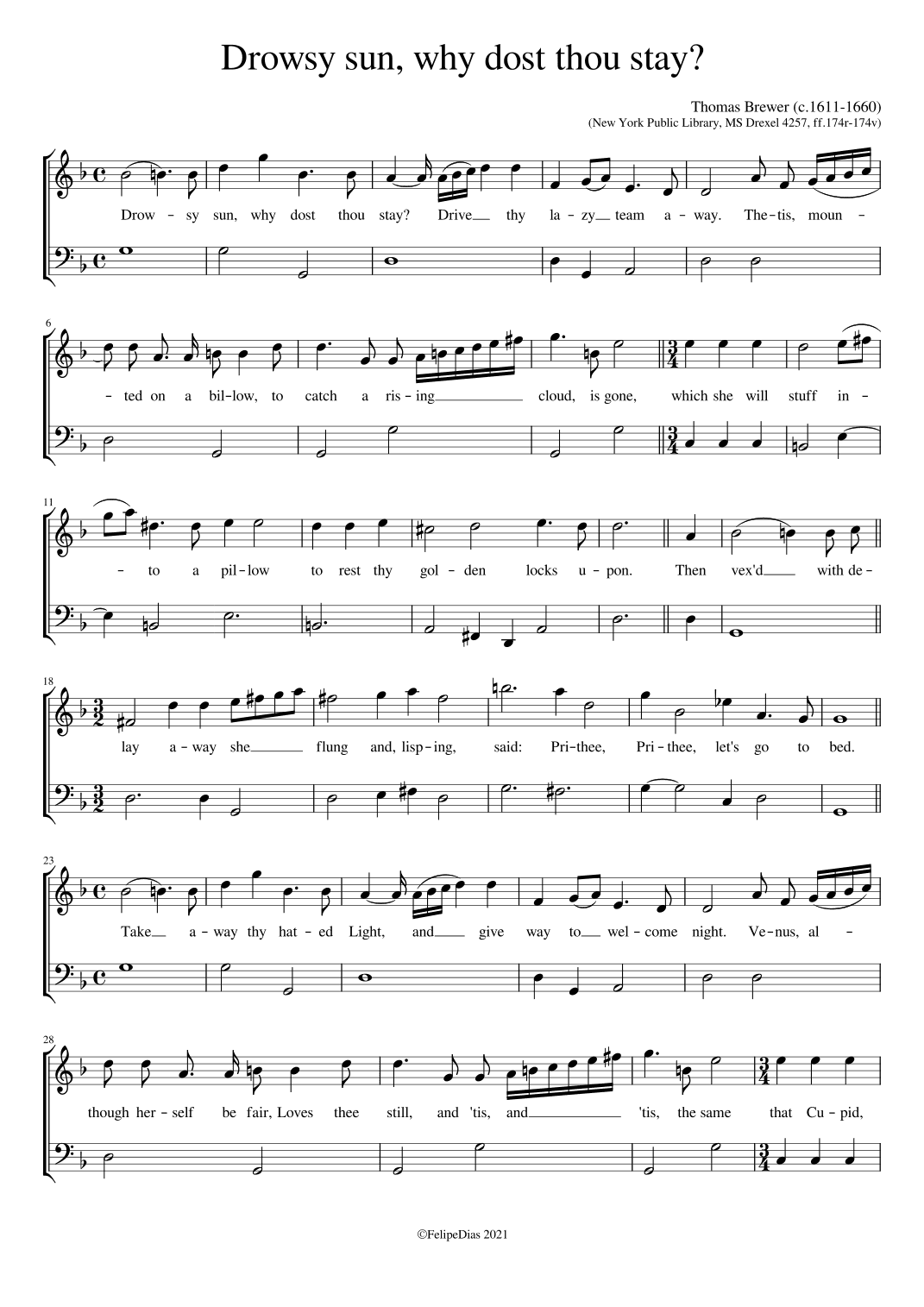 Drowsy sun, why dost thou stay? (arr. Early Music Scores)