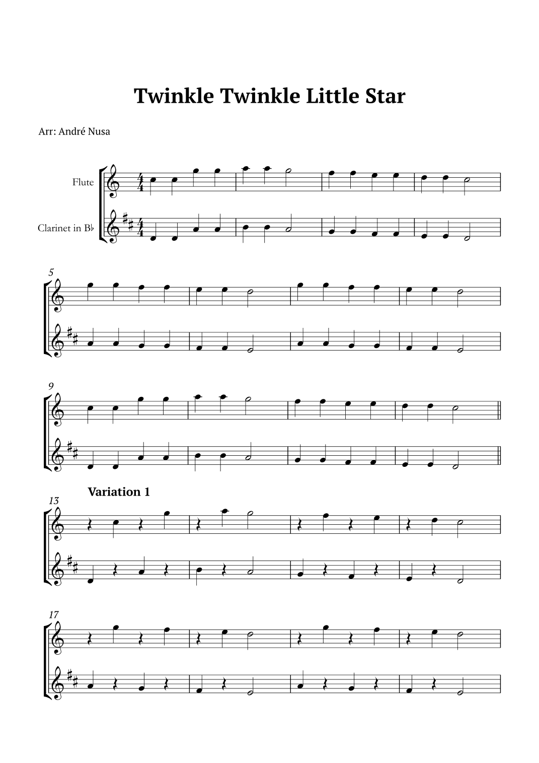 Twinkle Twinkle Little Star Variations (arr. André Nusa)