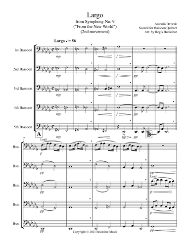 Largo (from Symphony No. 9) (From the New World) (Db) (Bassoon Quintet) (arr. Regis Bookshar)