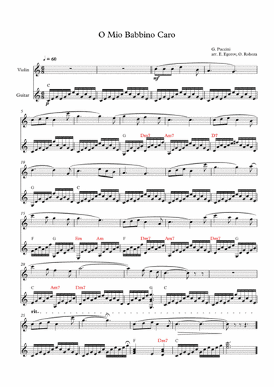 O Mio Babbino Caro, Giacomo Puccini,  For Violin & Guitar