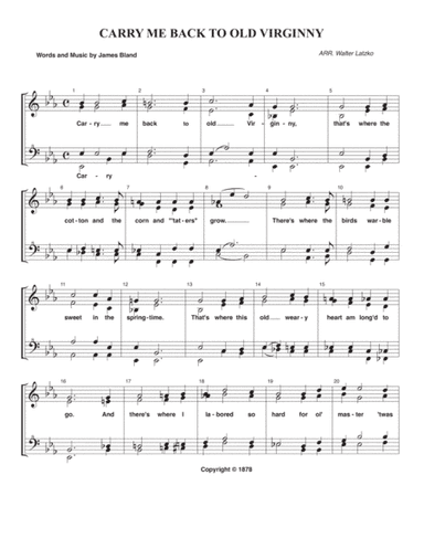 CARRY ME BACK TO OLD VIRGINNY (arr. Walter Latzko)