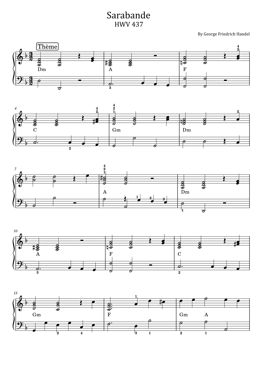 Haendel, Sarabande HWV 437 - Original With Chord and Fingered (arr. poon)