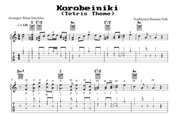 Korobeiniki - Tetris Theme - arranged for guitar (arr. Brian Streckfus)