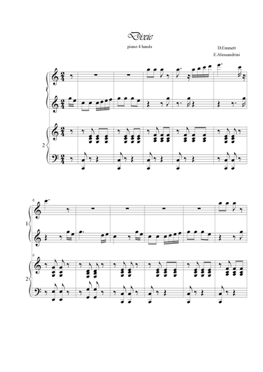 Dixie. American folk music. Piano 4 hands (arr. Ester Alessandrini)