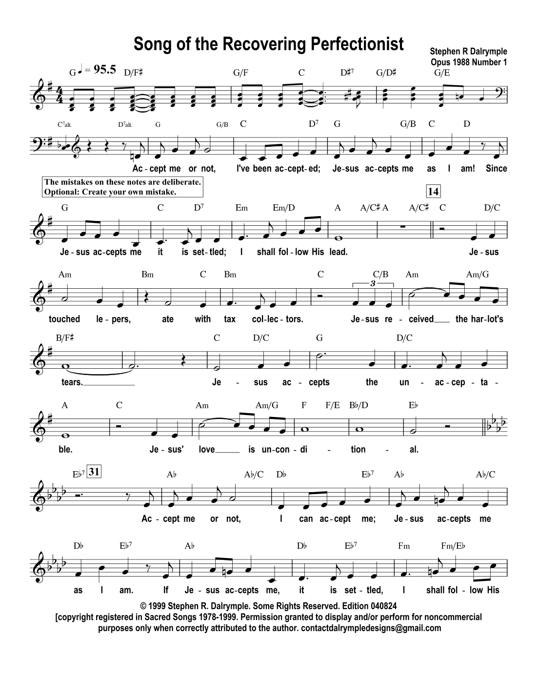 Song of the Recovering Perfectionist - original song by Stephen R Dalrymple