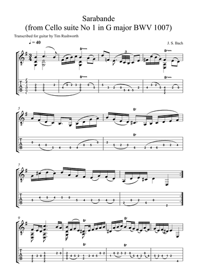 Sarabande (from Cello suite No 1 BWV 1007) in G major (arr. Tim Rushworth)