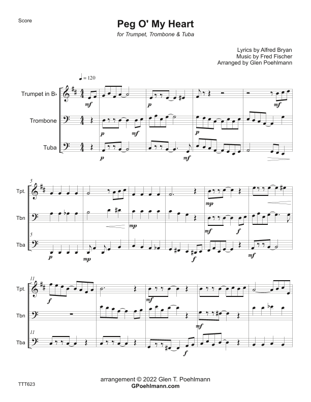 PEG O' MY HEART - Trumpet, Trombone & tuba (unaccompanied) (arr. Glen Poehlmann)