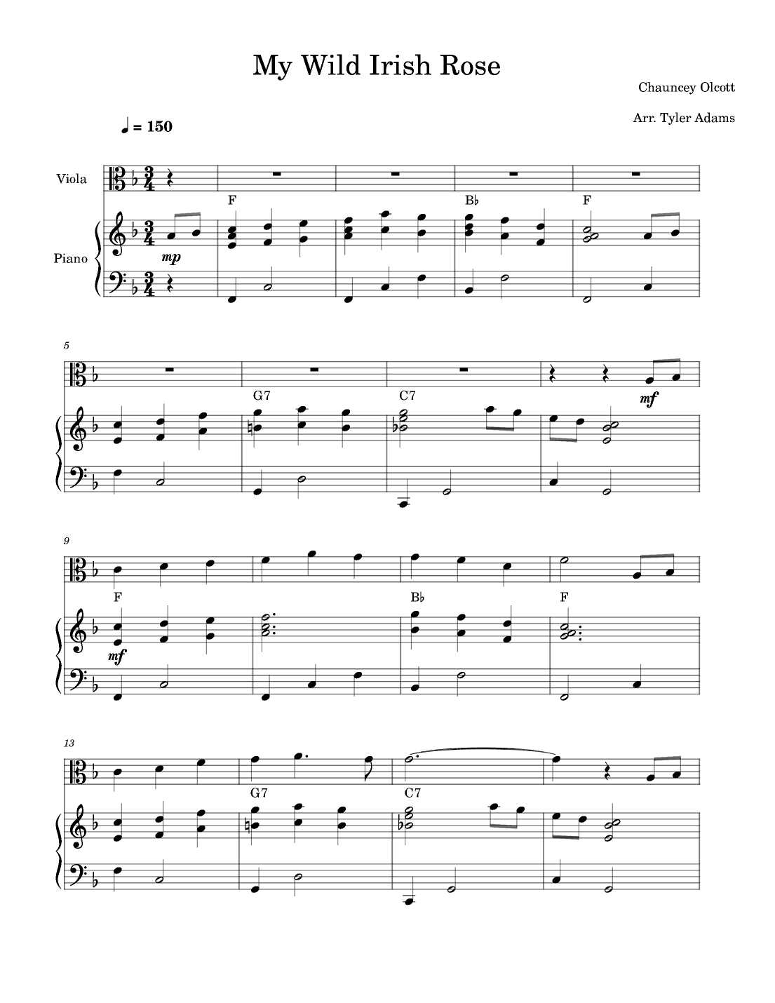 My Wild Irish Rose (Viola and Piano) (arr. Tyler Adams)