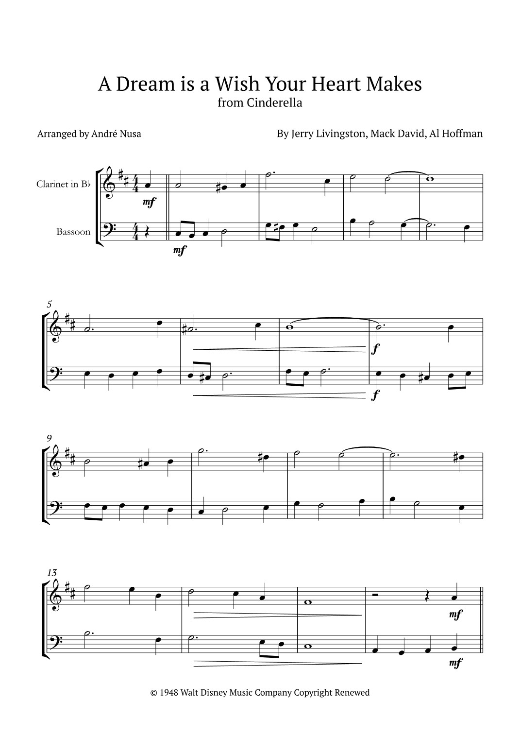 A Dream Is A Wish Your Heart Makes (arr. André Nusa)