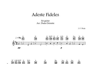 Adeste Fideles (guitar - G major - TABS - no lyrics) O Come All Ye Faiful (arr. Duda Oriontte)
