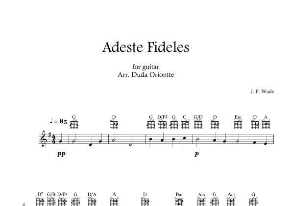 Adeste Fideles (guitar - G major - TABS - no lyrics) O Come All Ye Faiful (arr. Duda Oriontte)