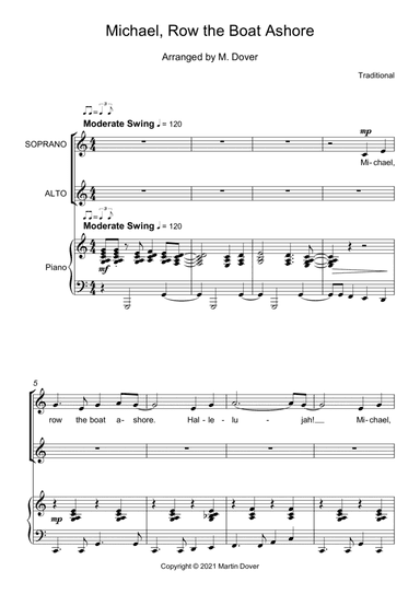 Michael, Row the Boat Ashore - Two Part Choir - SA - Upper Voices (arr. Martin Dover)
