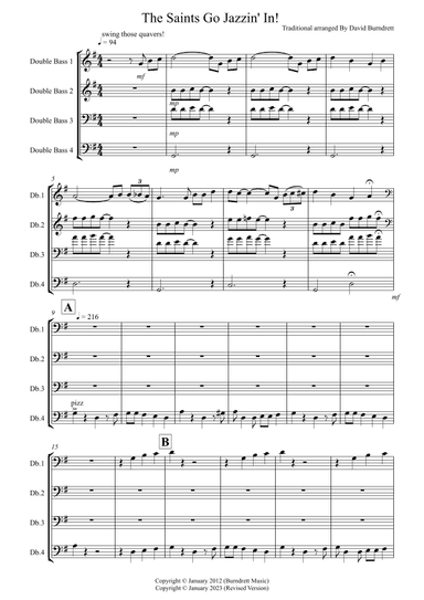 The Saints Go Jazzin' In for Double Bass Quartet (arr. David Burndrett)