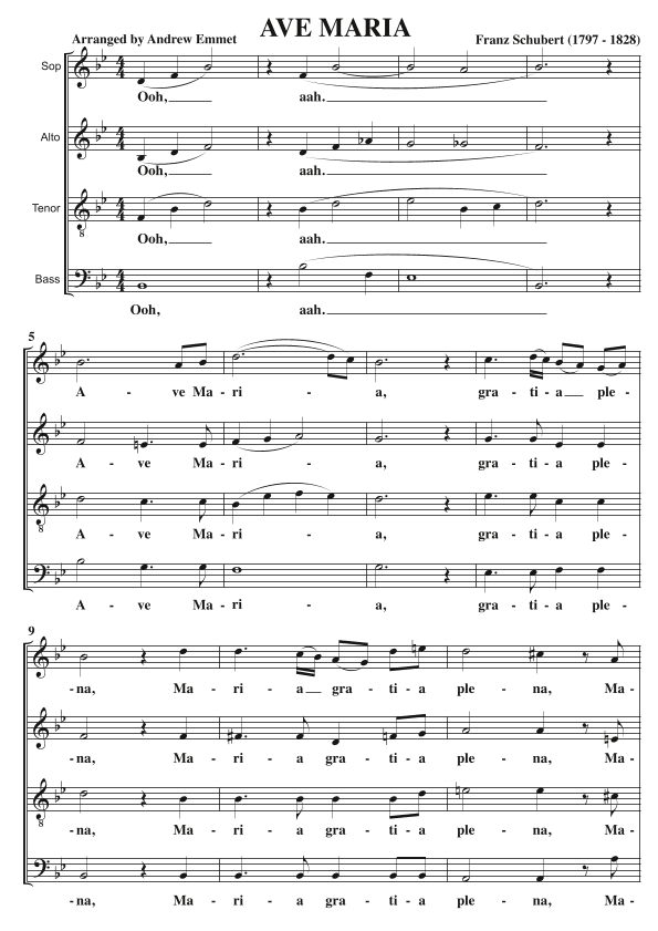 Ave Maria (Schubert) A Cappella SATB (arr. Andrew Emmet)