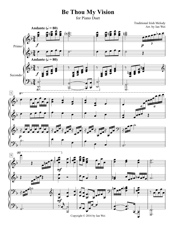 Be Thou My Vision for Piano Duet (arr. Ian Wei)