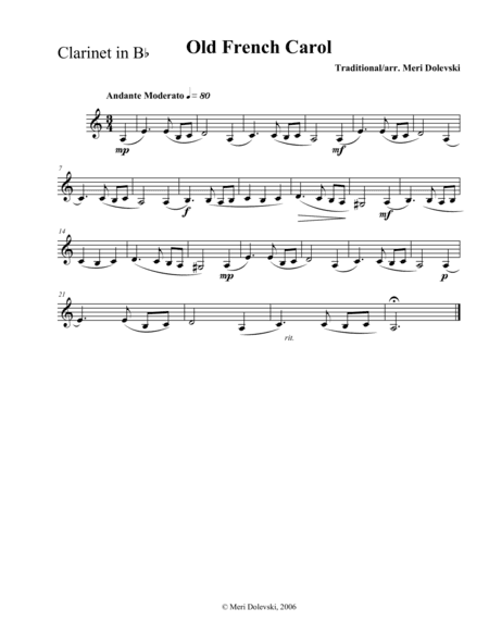 Old French Carol: clarinet/piano (arr. Meri Dolevski-Lewis)
