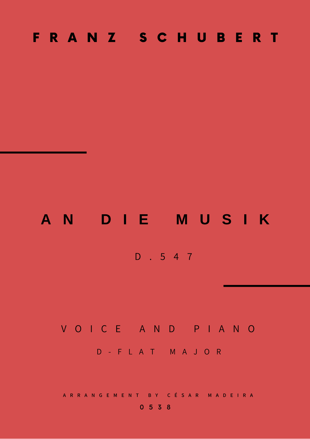 An Die Musik - Voice and Piano - Db Major (Full Score and Parts) (arr. César Madeira)