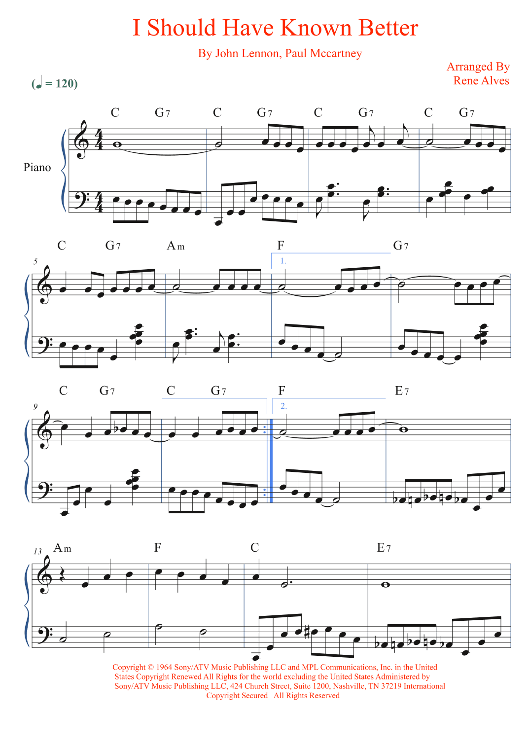 I Should Have Known Better (arr. Rene Alves)