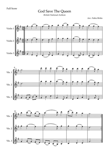 God Save The Queen (British National Anthem) for Violin Trio (arr. Fernando Britto)