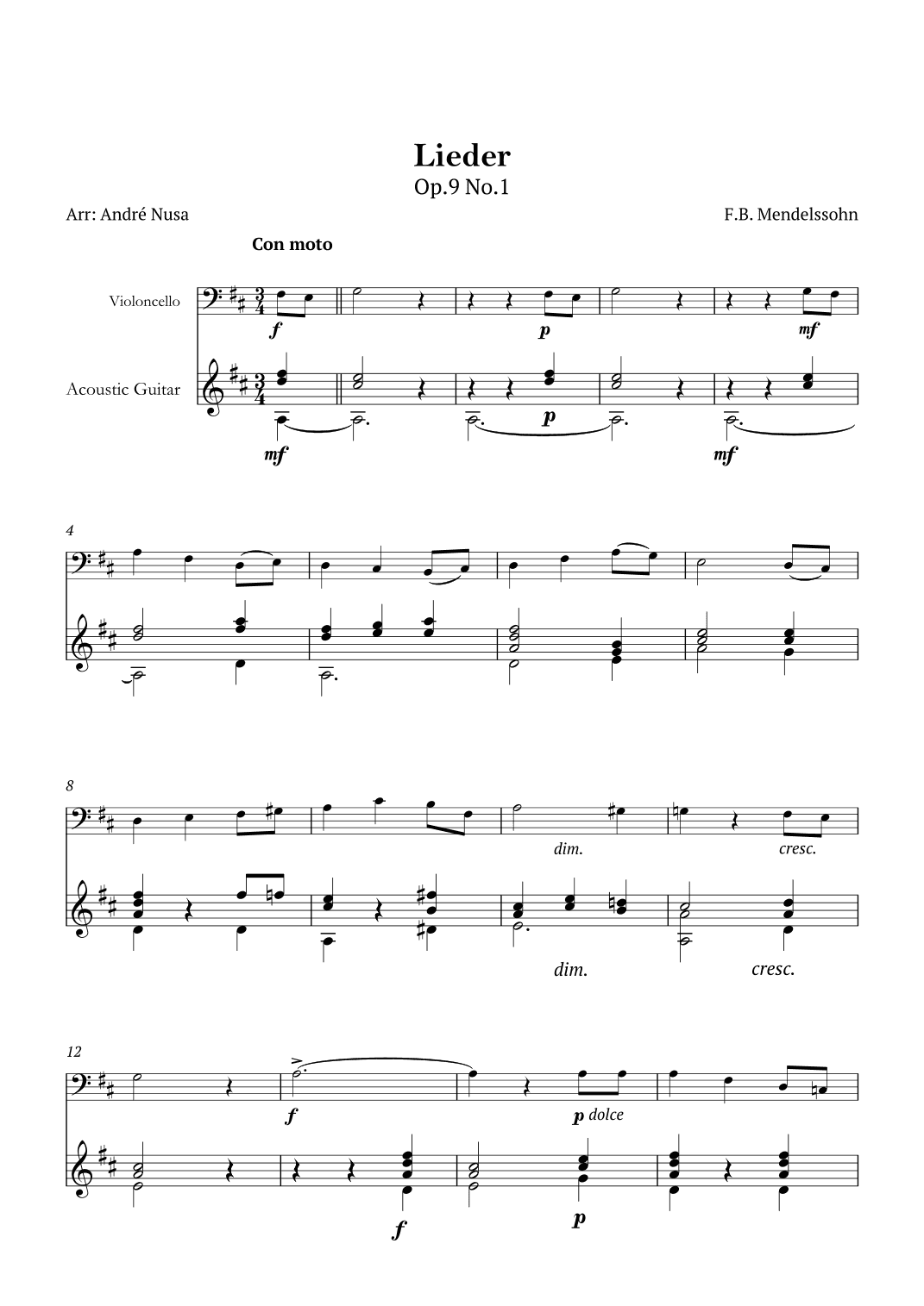 Lieder Op.9 No.1 (arr. André Nusa)