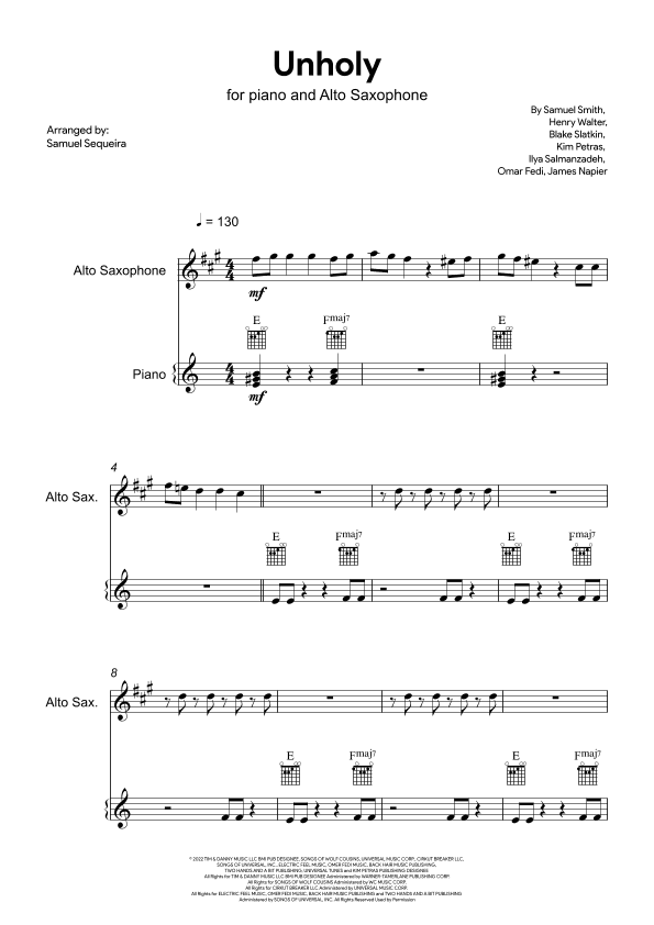 Unholy (arr. Samuel Sequeira)