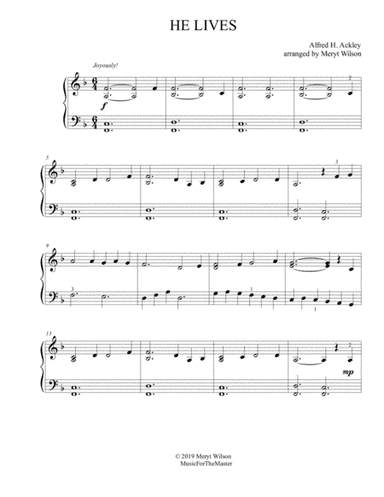 HE LIVES piano solo A. H. Ackley early intermediate (arr. Meryt Wilson)