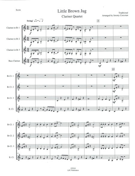 Little Brown Jug for Clarinet Quartet (arr. Jeremy Corcoran)