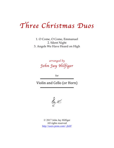 Three Christmas Duos for Violin and Cello (arr. John Jay Hilfiger)