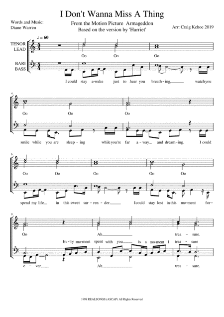 I Don't Want To Miss A Thing (arr. Craig Kehoe)