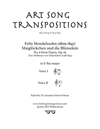 MENDELSSOHN: Maiglöckchen und die Blümelein, Op. 63 no. 6 (transposed to E-flat major) (arr. ArtSongTranspositions.com)