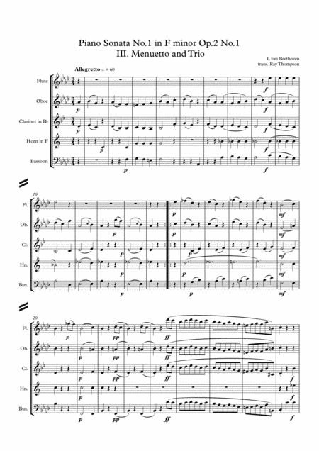 Beethoven: Piano Sonata No.1 in F minor Op.2 No.1 Mvt.III Menuetto and Trio - wind quintet (arr. Ray Thompson)