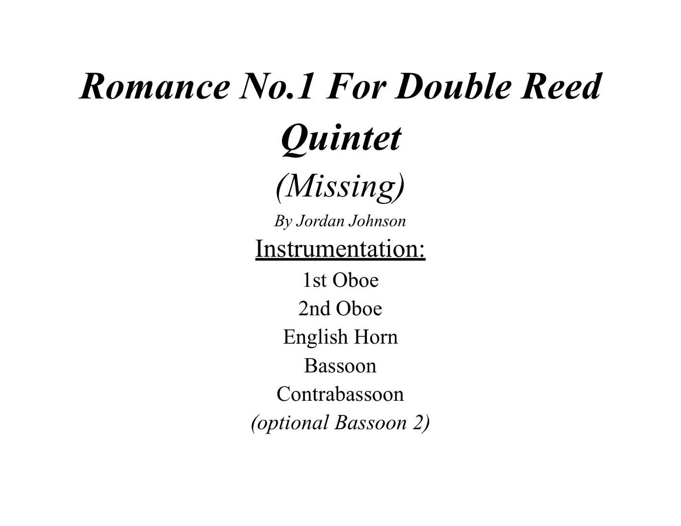 Romance No. 1 For Double Reed Quintet