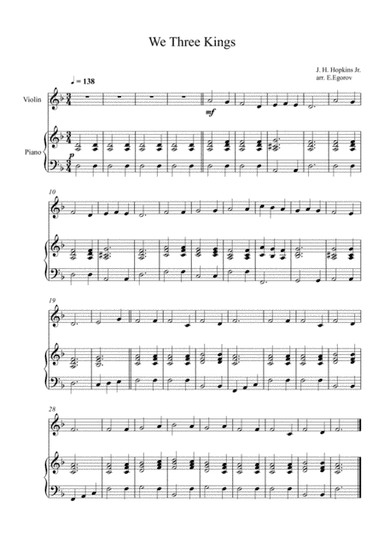 We Three Kings, John Henry Hopkins Jr., For Violin & Piano