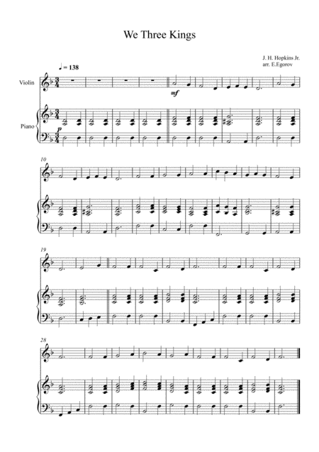 We Three Kings, John Henry Hopkins Jr., For Violin & Piano