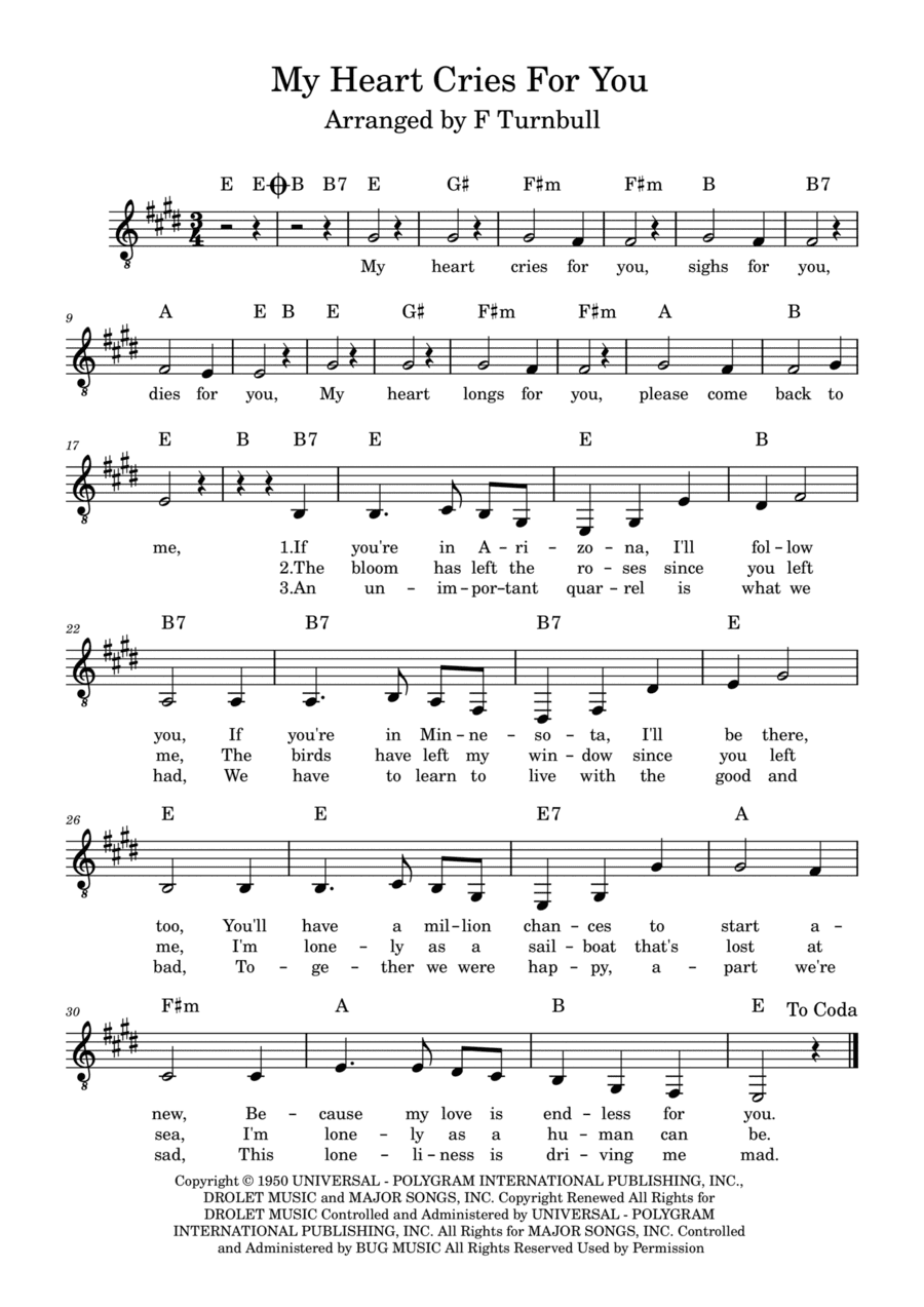 My Heart Cries For You (arr. F Turnbull)