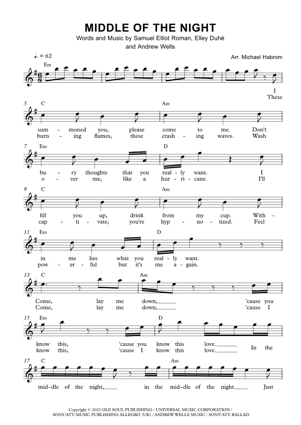 Middle Of The Night (arr. Michael Habrom)