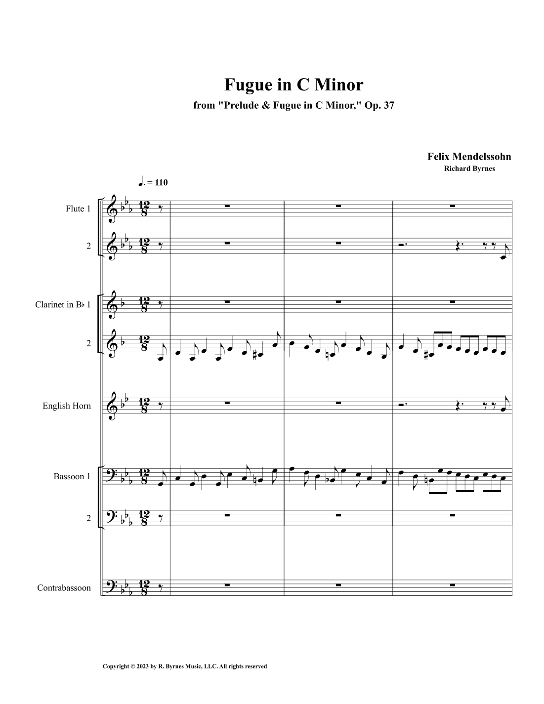 Mendelssohn - Fugue in C Minor, Op. 37 (Woodwind Octet) (arr. Richard Byrnes)
