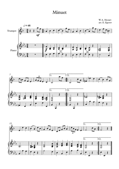 Minuet (In G Major), Wolfgang Amadeus Mozart, For Trumpet & Piano