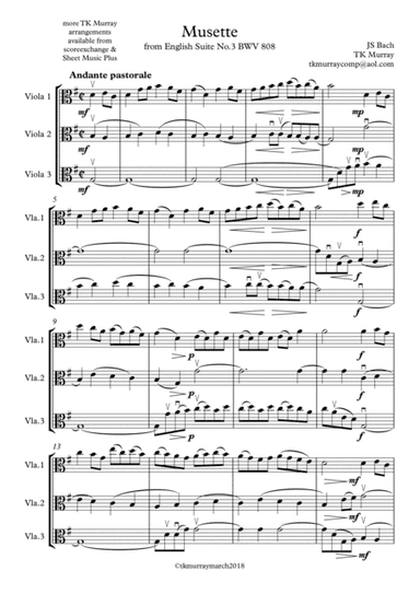 Bach - Musette - 3 Violas, Viola Trio, Viola Group (arr. Tim TK Murray)