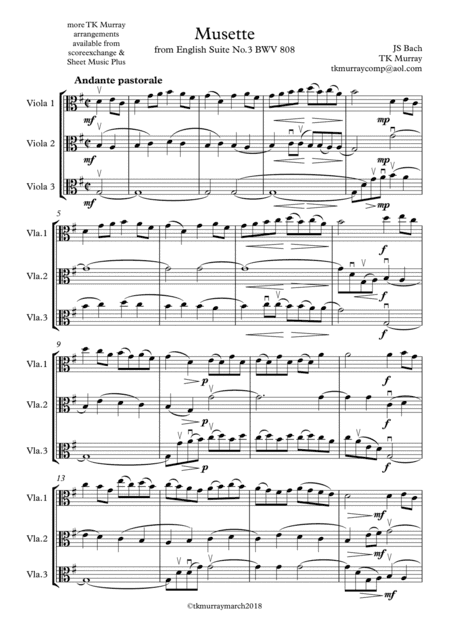 Bach - Musette - 3 Violas, Viola Trio, Viola Group (arr. Tim TK Murray)