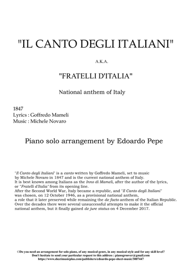 Fratelli d'Italia (Solo piano version of the Italian national anthem) (arr. Edoardo Pepe)