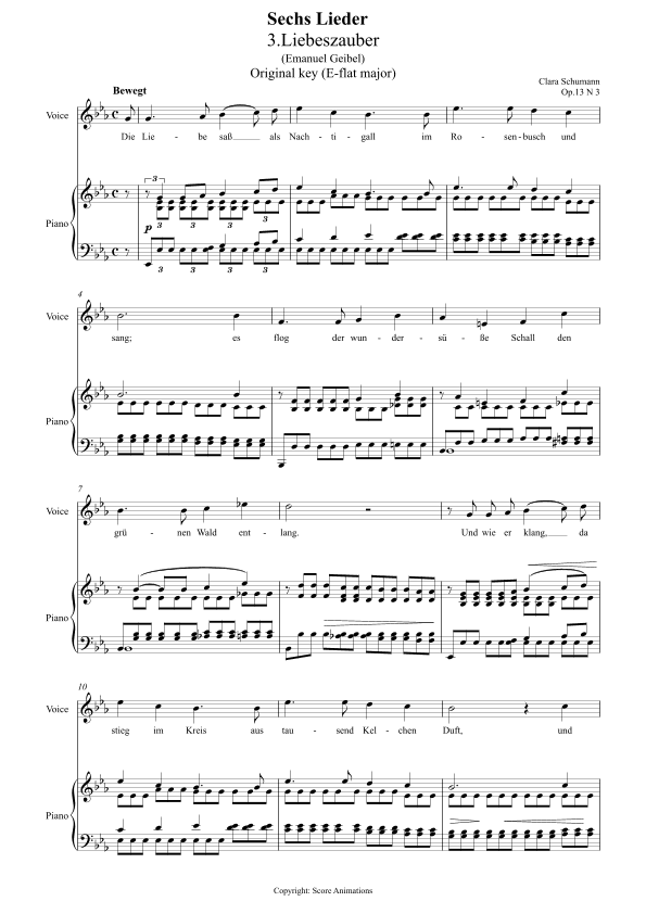 Liebeszauber Op 13 N3 in E-flat major (Original key) (arr. Score Animations)