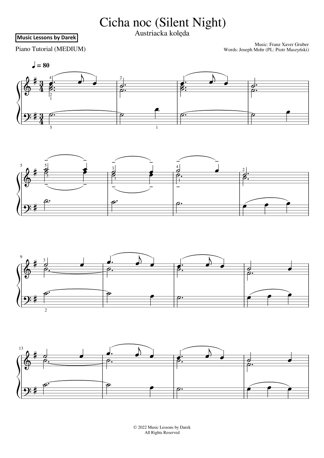 Cicha noc / Silent Night (Polish Christmas Carol) [MEDIUM PIANO] (arr. Darek)