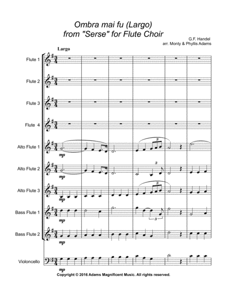 Ombra mai fu (Largo) from "Serse" for Flute Choir (arr. Monty & Phyllis Adams)