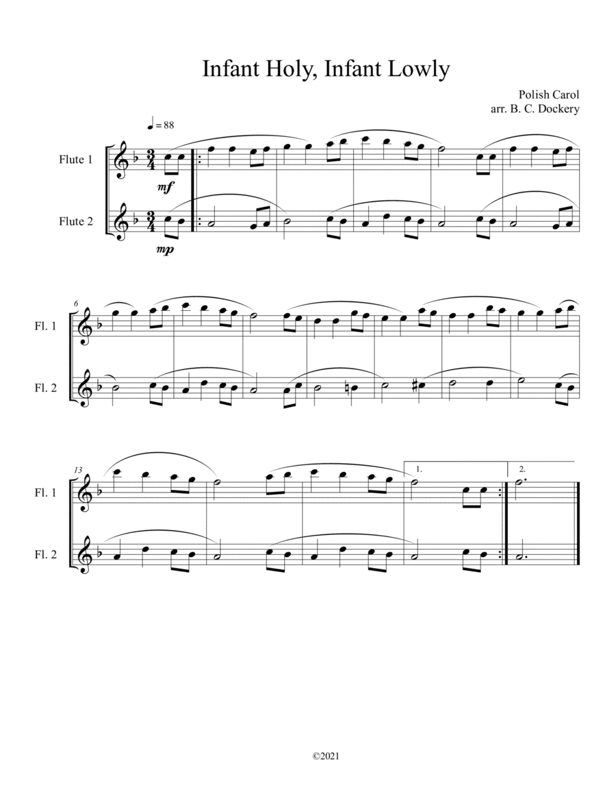 Infant Holy, Infant Lowly (Flute Duet) (arr. B. C. Dockery)