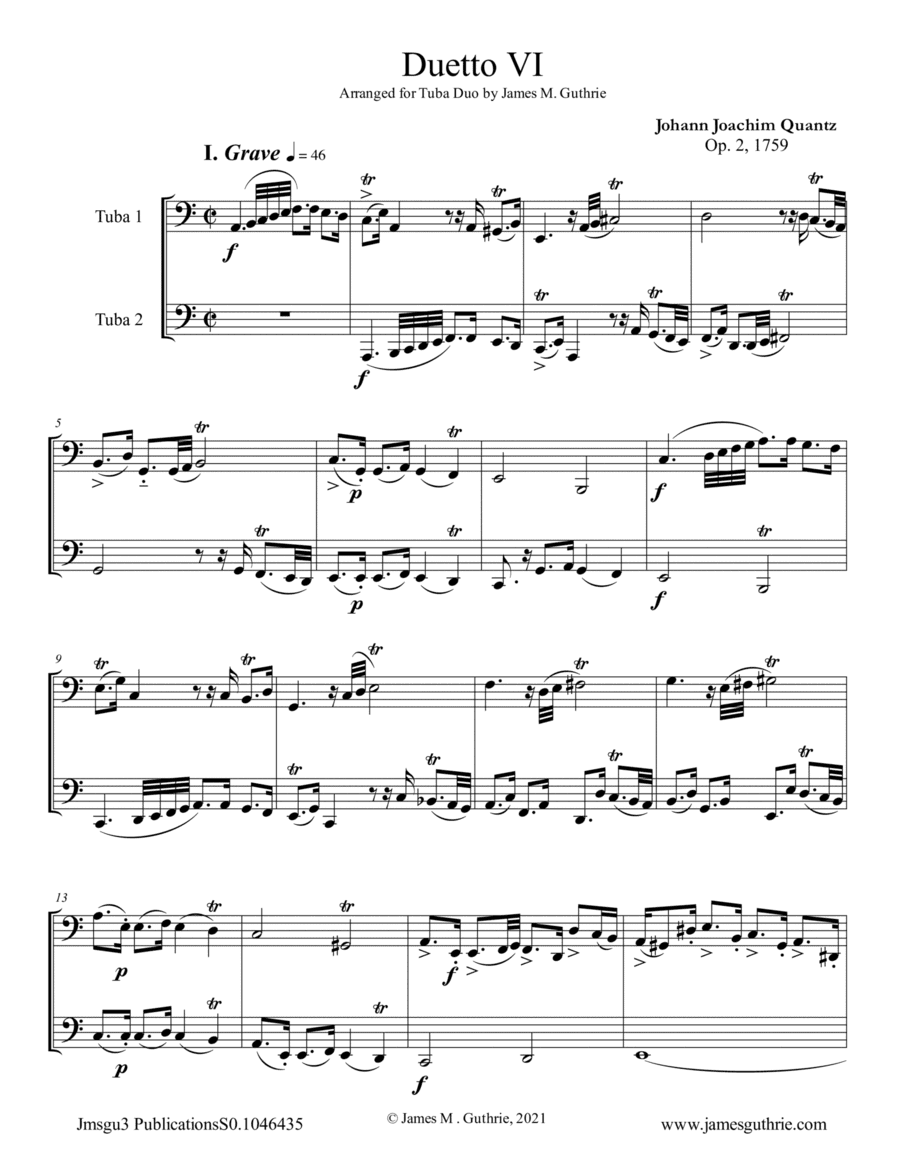 Quantz: Duetto Op. 2 No. 6 for Tuba Duo (arr. James M. Guthrie)