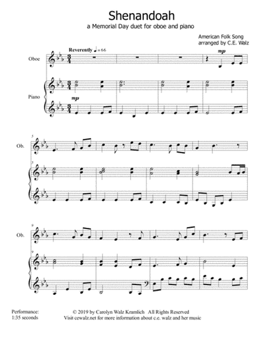 Shenandoah - a Memorial Day duet for oboe and piano (arr. c.e. walz)